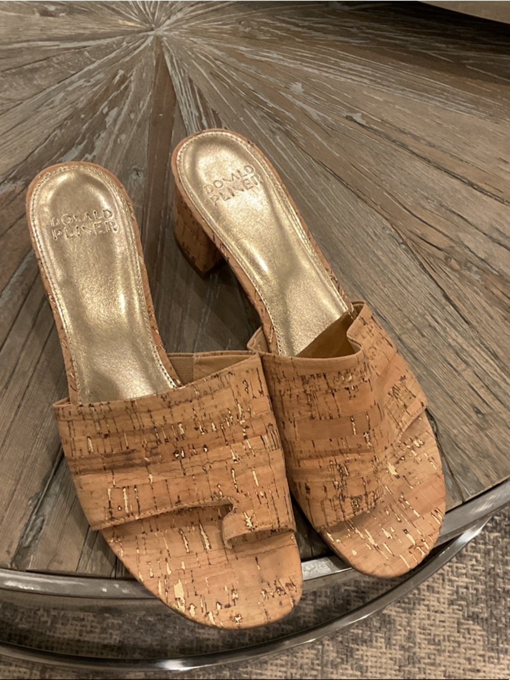 Donald J. Pliner Cork Sandals with Gold Accents